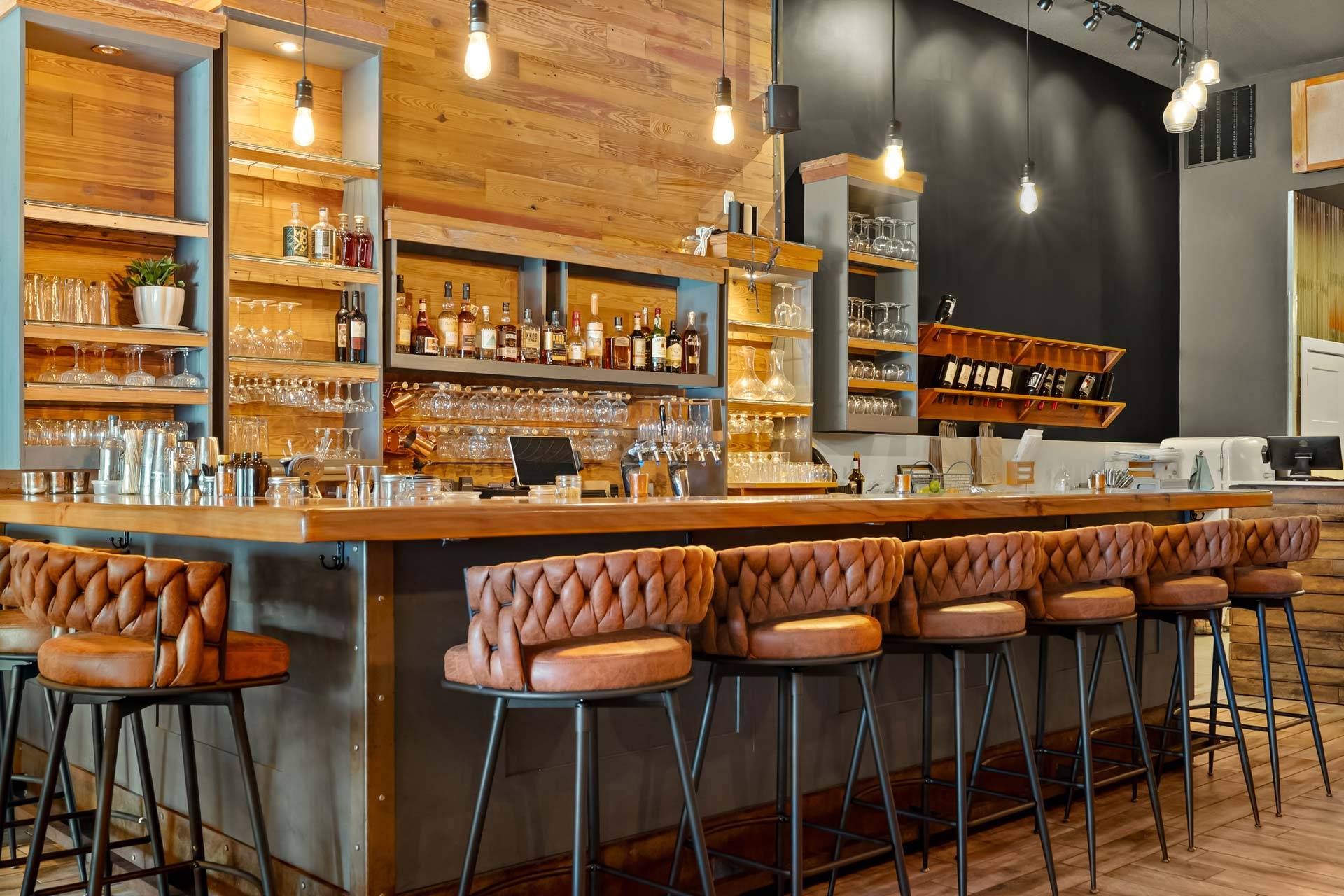 Full view of the Hoosier Proper bar and back bar