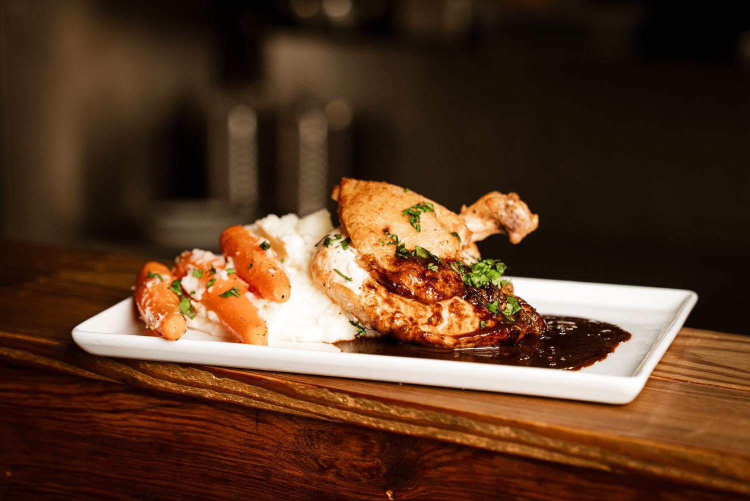 Roasted half chicken with pan sauce